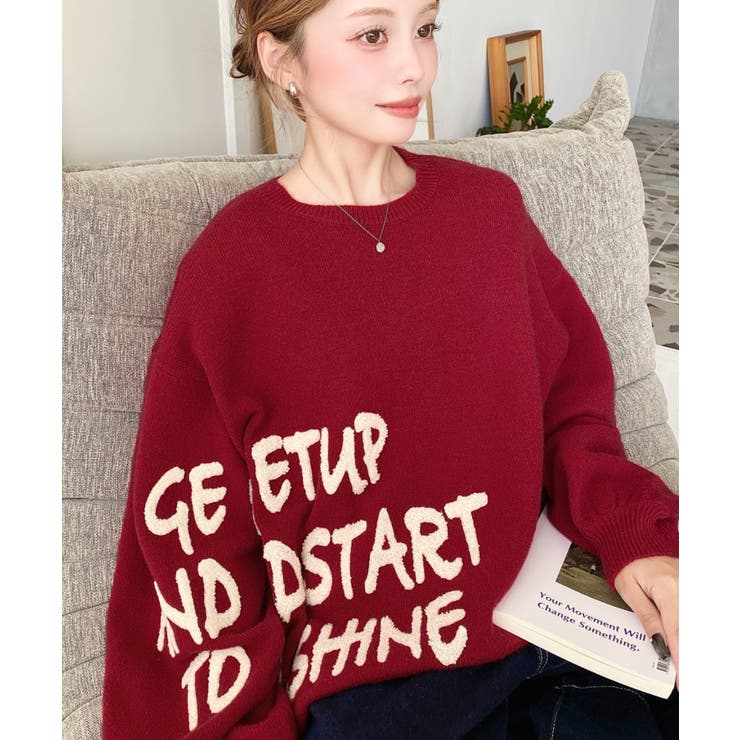 レッド | サガラ刺繍ロゴニットプルオーバー | moment+