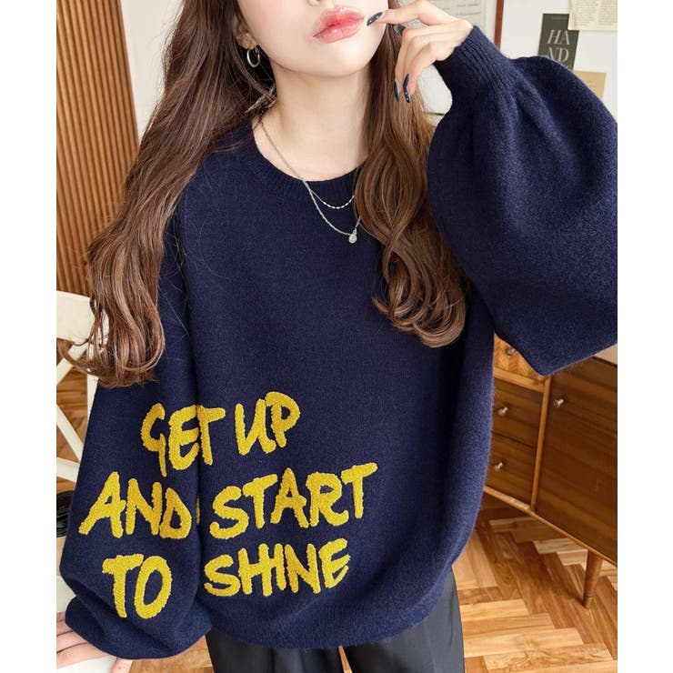 ネイビー | サガラ刺繍ロゴニットプルオーバー | moment+