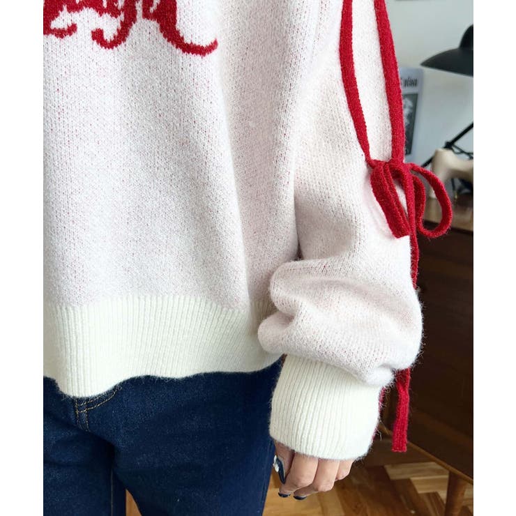 Ｗジャガードラインリボンロゴニットプルオーバー | moment+ | 詳細画像10 