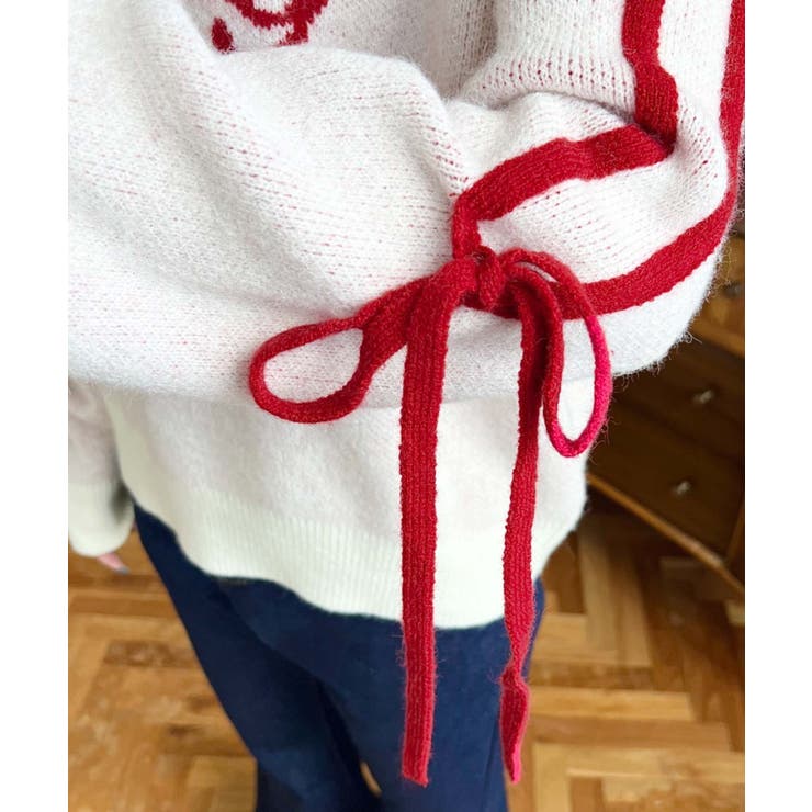 Ｗジャガードラインリボンロゴニットプルオーバー | moment+ | 詳細画像11 