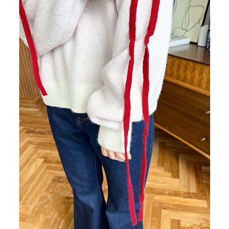 Ｗジャガードラインリボンロゴニットプルオーバー | moment+ | 詳細画像12 