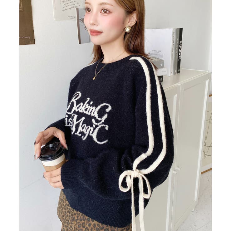 Ｗジャガードラインリボンロゴニットプルオーバー | moment+ | 詳細画像14 