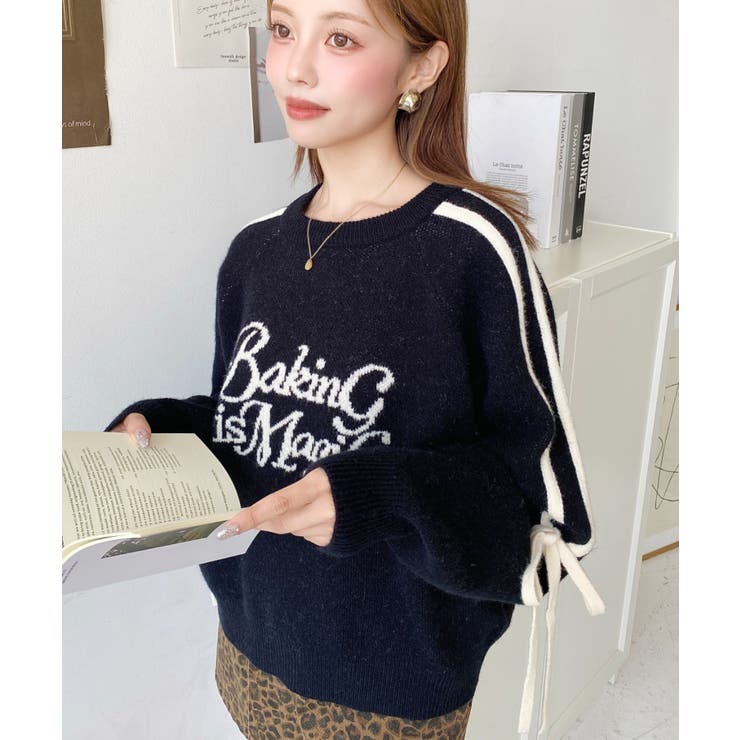 Ｗジャガードラインリボンロゴニットプルオーバー | moment+ | 詳細画像15 