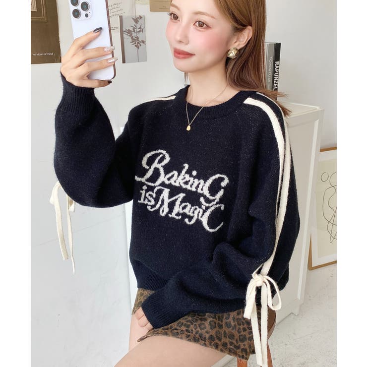 Ｗジャガードラインリボンロゴニットプルオーバー | moment+ | 詳細画像16 