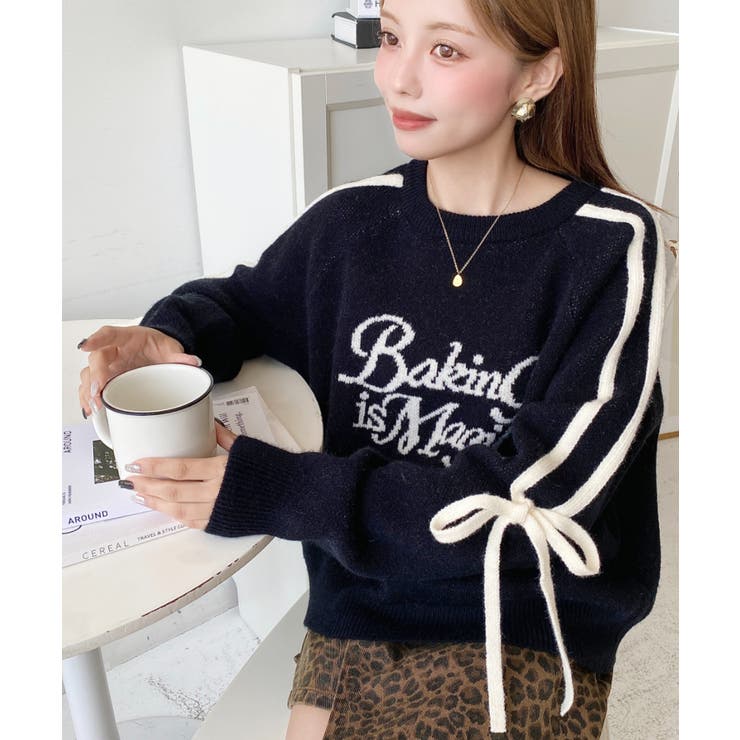 Ｗジャガードラインリボンロゴニットプルオーバー | moment+ | 詳細画像17 