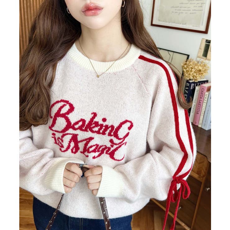 Ｗジャガードラインリボンロゴニットプルオーバー | moment+ | 詳細画像2 