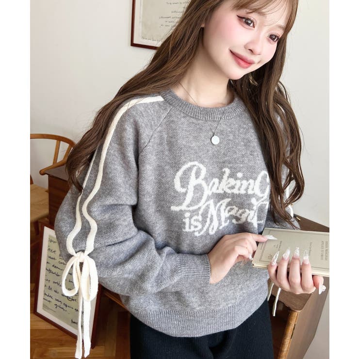 Ｗジャガードラインリボンロゴニットプルオーバー | moment+ | 詳細画像21 