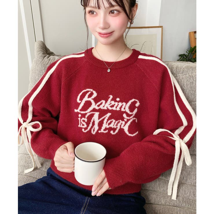 Ｗジャガードラインリボンロゴニットプルオーバー | moment+ | 詳細画像22 