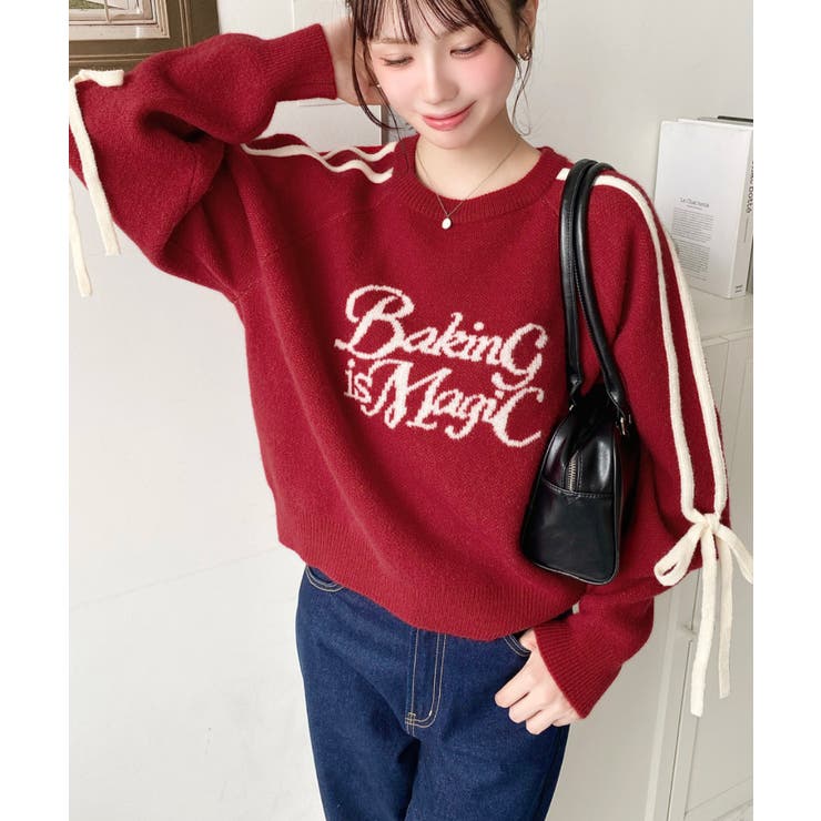 Ｗジャガードラインリボンロゴニットプルオーバー | moment+ | 詳細画像26 