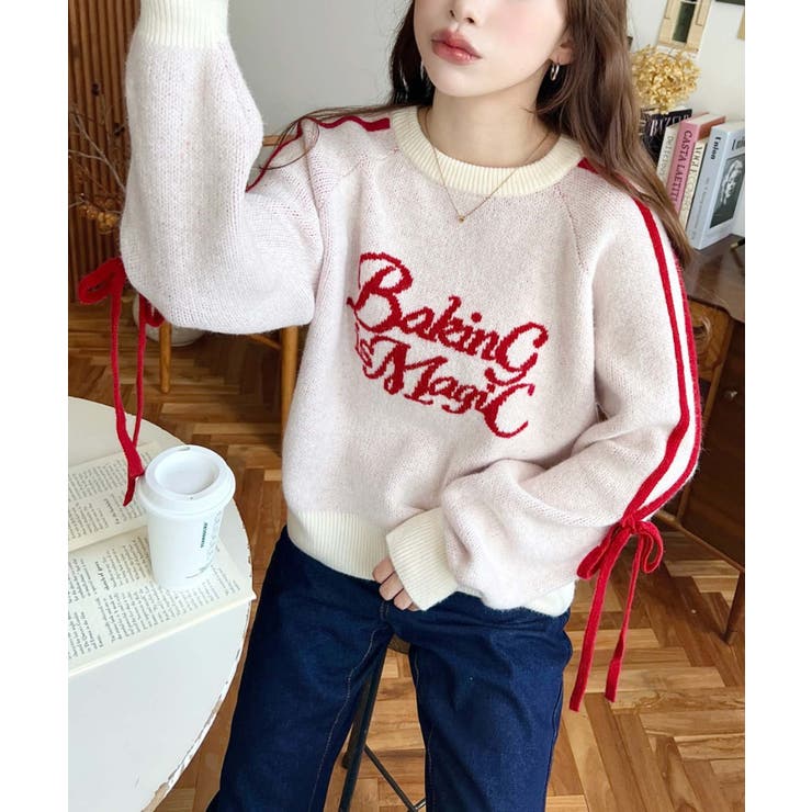 Ｗジャガードラインリボンロゴニットプルオーバー | moment+ | 詳細画像5 