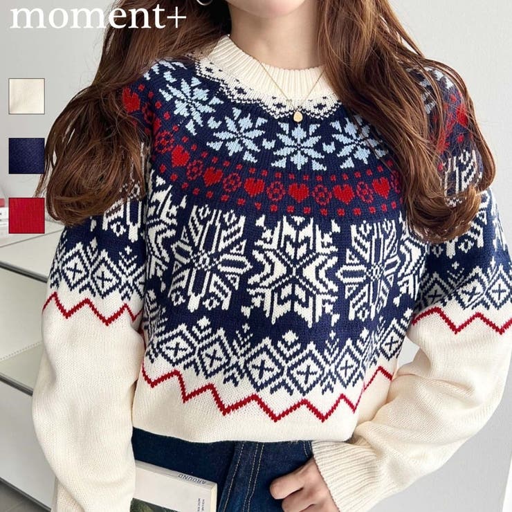 ＼冬ムード高まる♡／スノーノルディック柄ニットプルオーバー | moment+ | 詳細画像1 