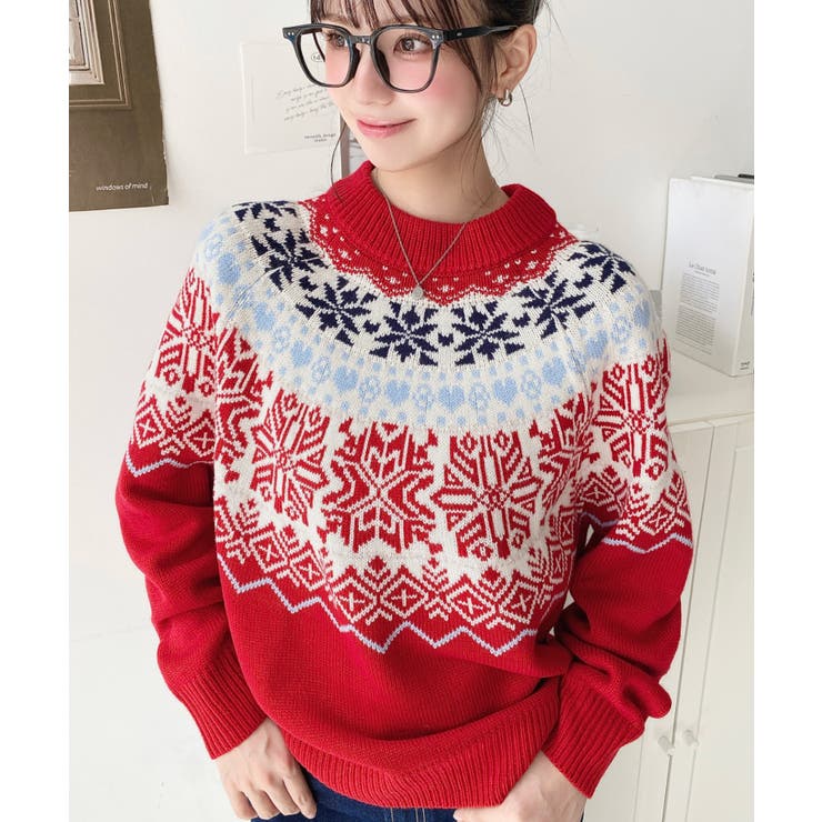 スノーノルディック柄求心Wジャガードニットプルオーバー（ノルディックセーター） | moment+ | 詳細画像10 