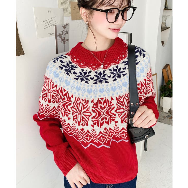 スノーノルディック柄求心Wジャガードニットプルオーバー（ノルディックセーター） | moment+ | 詳細画像11 