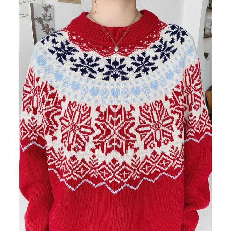 スノーノルディック柄求心Wジャガードニットプルオーバー（ノルディックセーター） | moment+ | 詳細画像15 