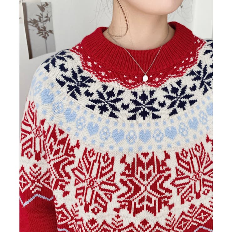 スノーノルディック柄求心Wジャガードニットプルオーバー（ノルディックセーター） | moment+ | 詳細画像16 