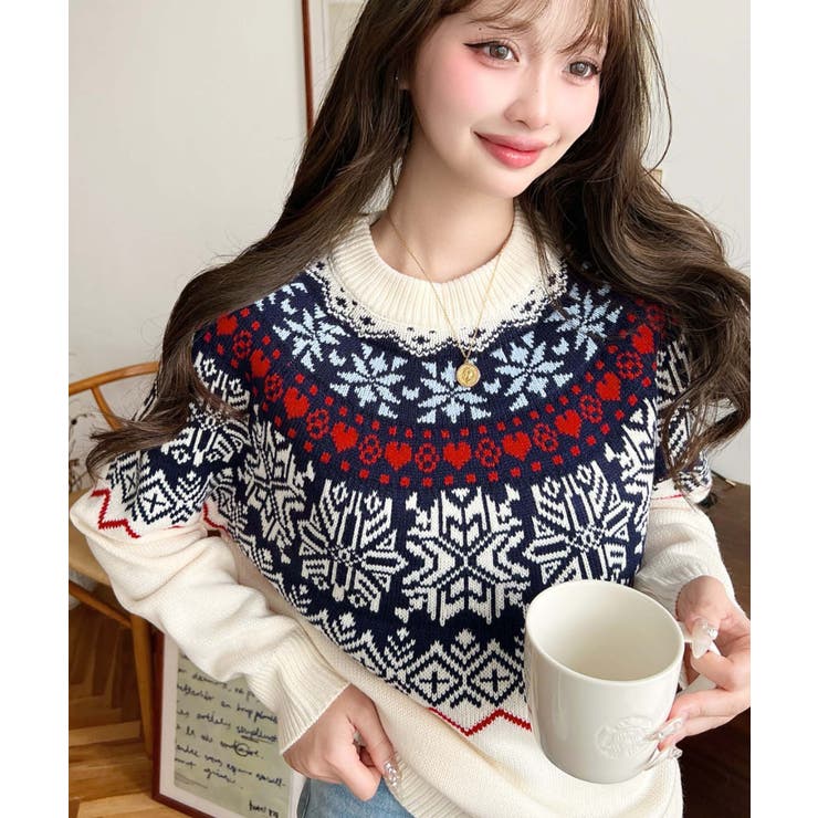 スノーノルディック柄求心Wジャガードニットプルオーバー（ノルディックセーター） | moment+ | 詳細画像3 