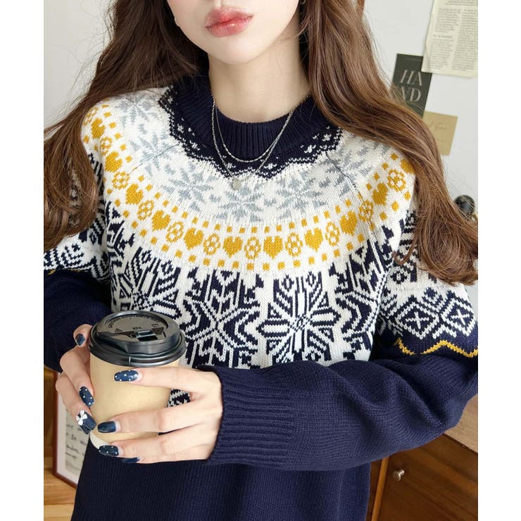スノーノルディック柄求心Wジャガードニットプルオーバー（ノルディックセーター） | moment+ | 詳細画像6 