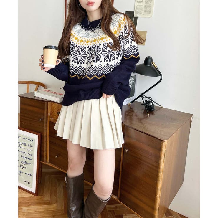 スノーノルディック柄求心Wジャガードニットプルオーバー（ノルディックセーター） | moment+ | 詳細画像7 