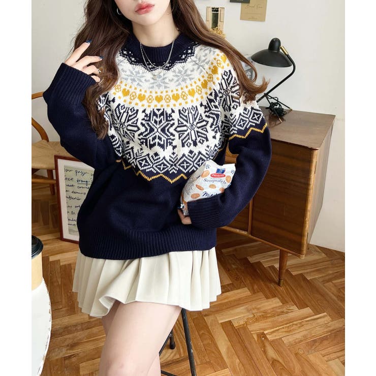 スノーノルディック柄求心Wジャガードニットプルオーバー（ノルディックセーター） | moment+ | 詳細画像8 