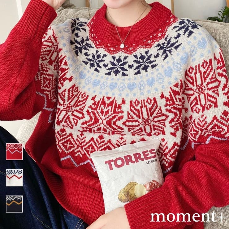 スノーノルディック柄求心Wジャガードニットプルオーバー