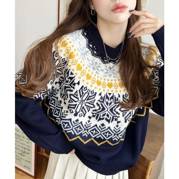 スノーノルディック柄求心Wジャガードニットプルオーバー