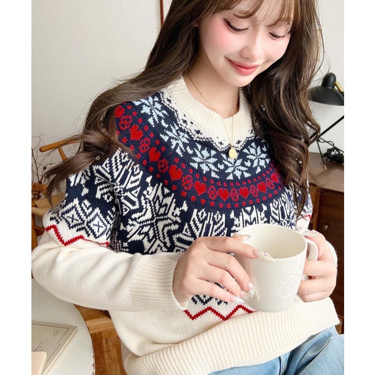 スノーノルディック柄求心Wジャガードニットプルオーバー
