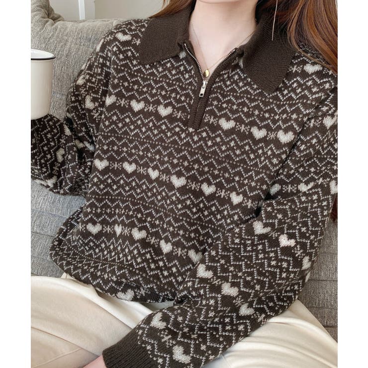 ノルディック柄ダブルジャガードハーフジップポロニットプルオーバー | moment+ | 詳細画像10 