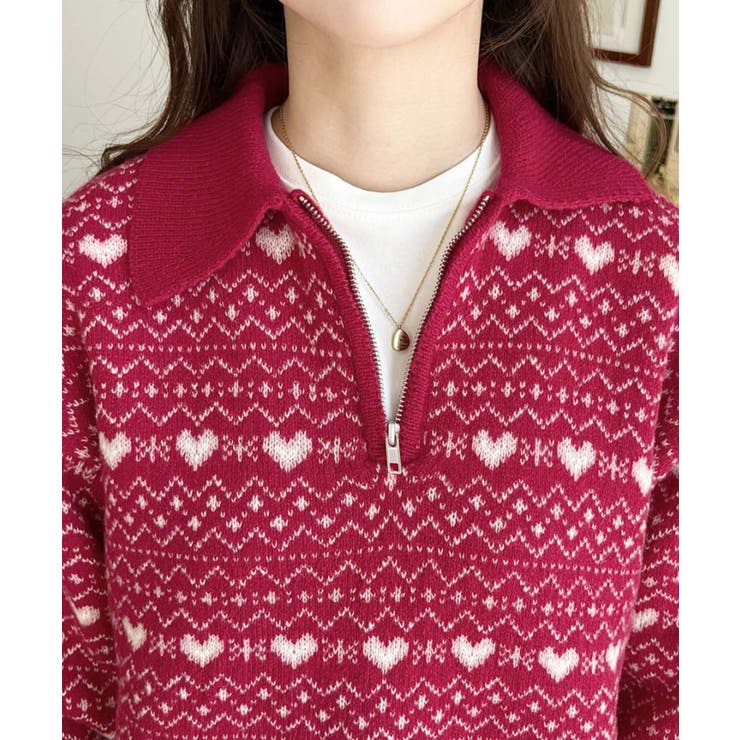 ノルディック柄ダブルジャガードハーフジップポロニットプルオーバー | moment+ | 詳細画像21 