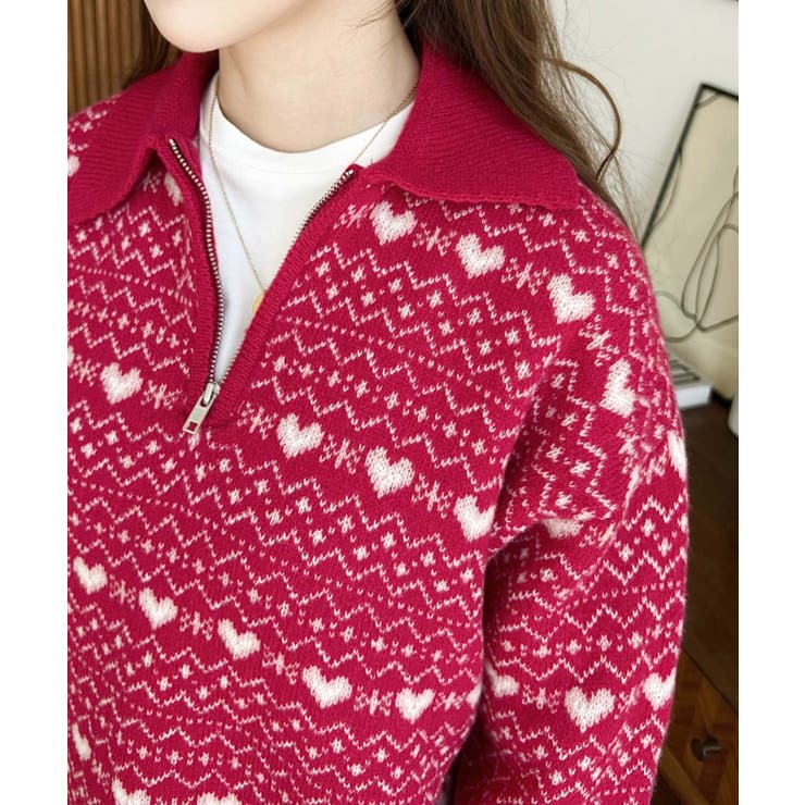 ノルディック柄ダブルジャガードハーフジップポロニットプルオーバー | moment+ | 詳細画像23 