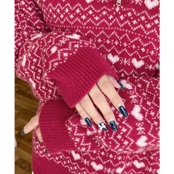 ノルディック柄ダブルジャガードハーフジップポロニットプルオーバー | moment+ | 詳細画像24 