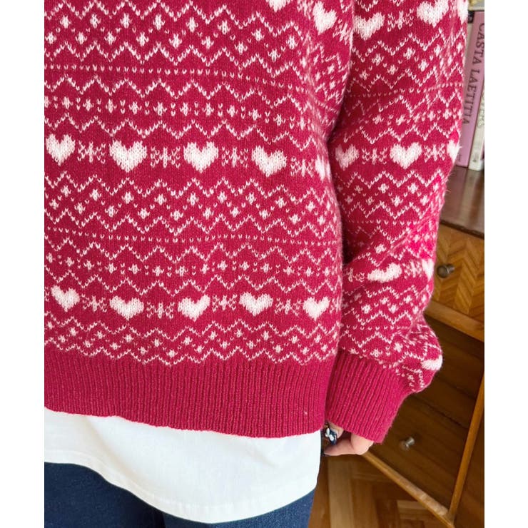 ノルディック柄ダブルジャガードハーフジップポロニットプルオーバー | moment+ | 詳細画像25 