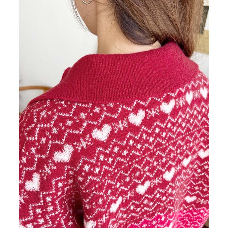 ノルディック柄ダブルジャガードハーフジップポロニットプルオーバー | moment+ | 詳細画像26 