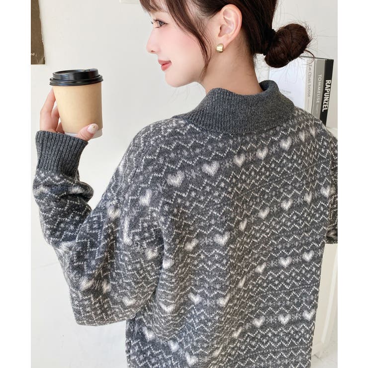 ノルディック柄ダブルジャガードハーフジップポロニットプルオーバー | moment+ | 詳細画像4 