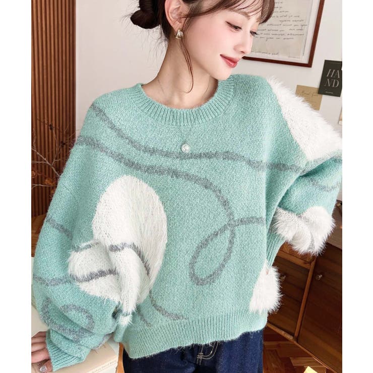 ミント | ニュアンスハートジャガードニットプルオーバー | moment+