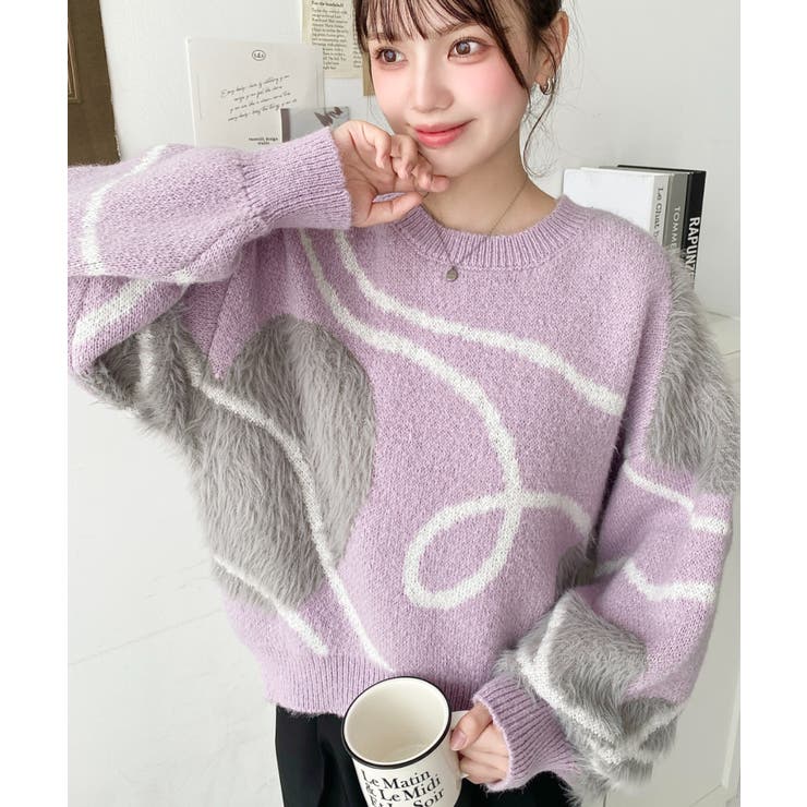 ラベンダー | ニュアンスハートジャガードニットプルオーバー | moment+