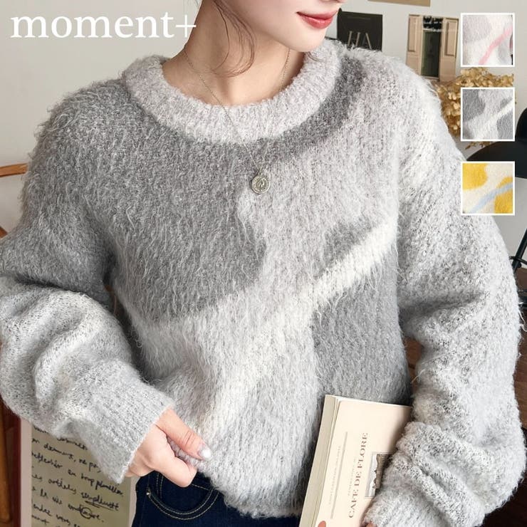 ニュアンスライン柄ジャガードニットプルオーバー | moment+ | 詳細画像1 