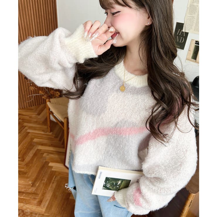 ニュアンスライン柄ジャガードニットプルオーバー | moment+ | 詳細画像2 