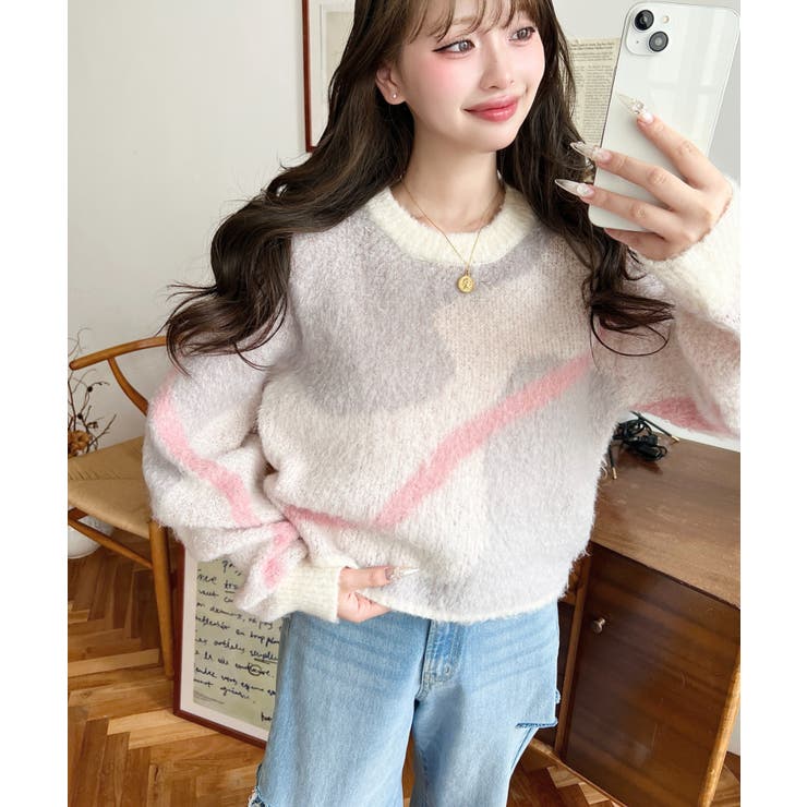 ニュアンスライン柄ジャガードニットプルオーバー | moment+ | 詳細画像3 