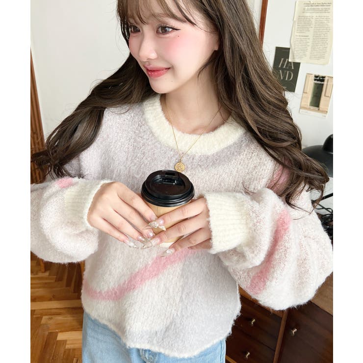 ニュアンスライン柄ジャガードニットプルオーバー | moment+ | 詳細画像5 