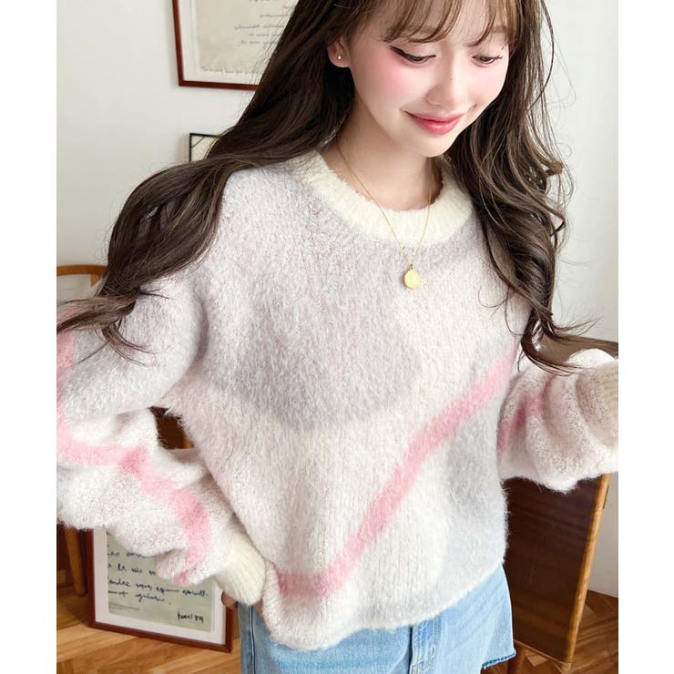 アイボリー | ニュアンスライン柄ジャガードニットプルオーバー | moment+