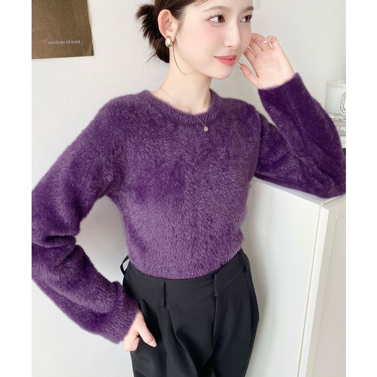 クールネックショート丈シャギーニットプルオーバー | moment+ | 詳細画像15 