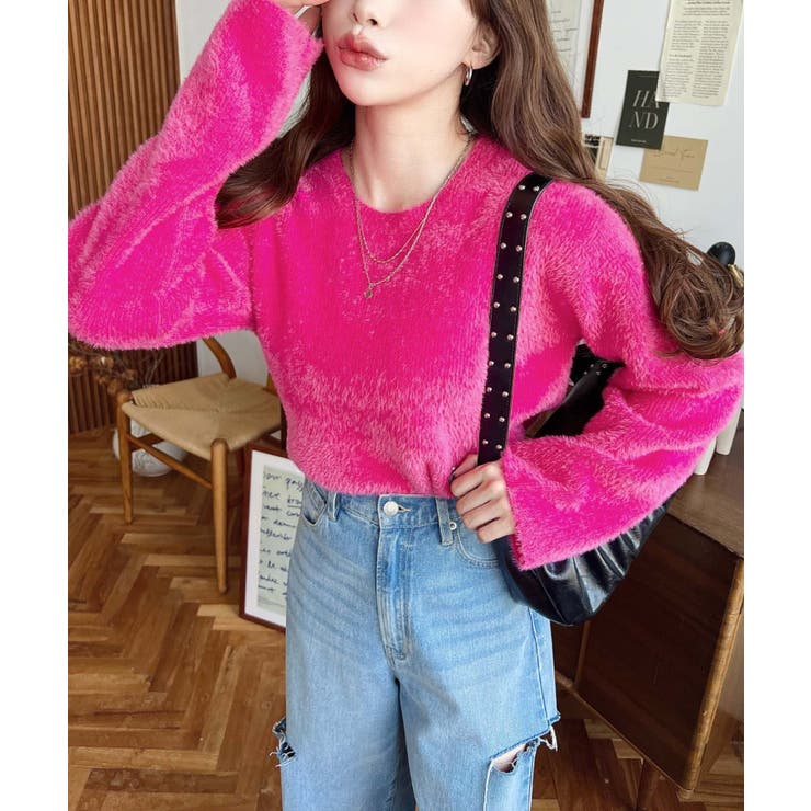 クールネックショート丈シャギーニットプルオーバー | moment+ | 詳細画像19 