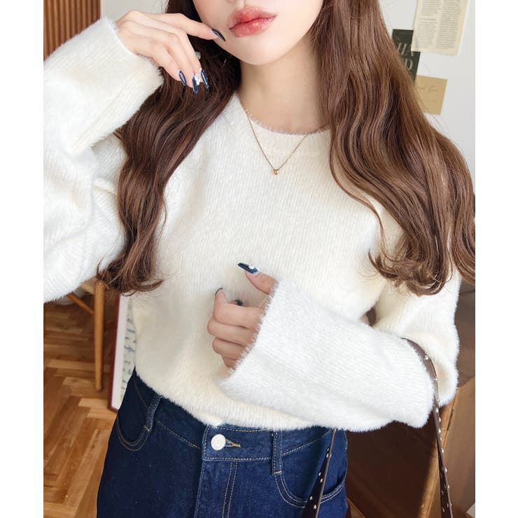 クールネックショート丈シャギーニットプルオーバー | moment+ | 詳細画像2 