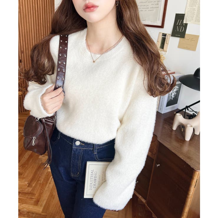 クールネックショート丈シャギーニットプルオーバー | moment+ | 詳細画像3 