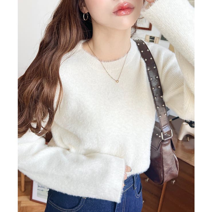 クールネックショート丈シャギーニットプルオーバー | moment+ | 詳細画像4 