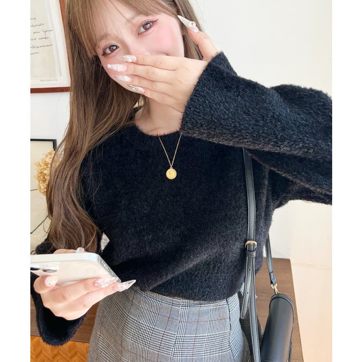 クールネックショート丈シャギーニットプルオーバー | moment+ | 詳細画像8 