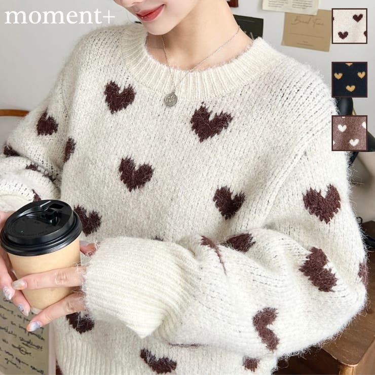 ハート柄フェザーニットプルオーバーWジャガード | moment+ | 詳細画像1 
