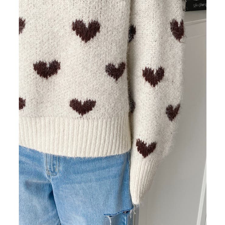 ハート柄フェザーニットプルオーバーWジャガード[品番：ERMW0003968