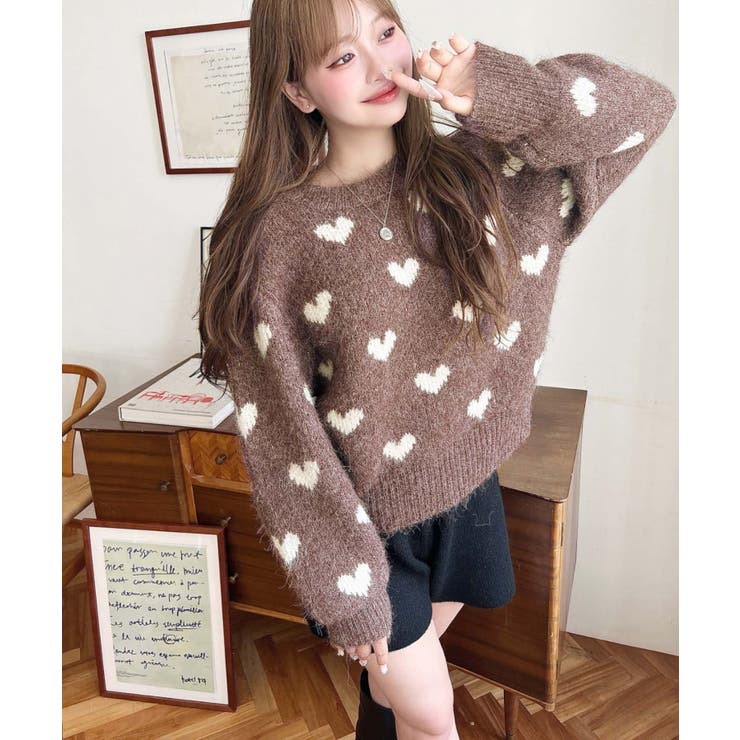 ハート柄フェザーニットプルオーバーWジャガード | moment+ | 詳細画像14 