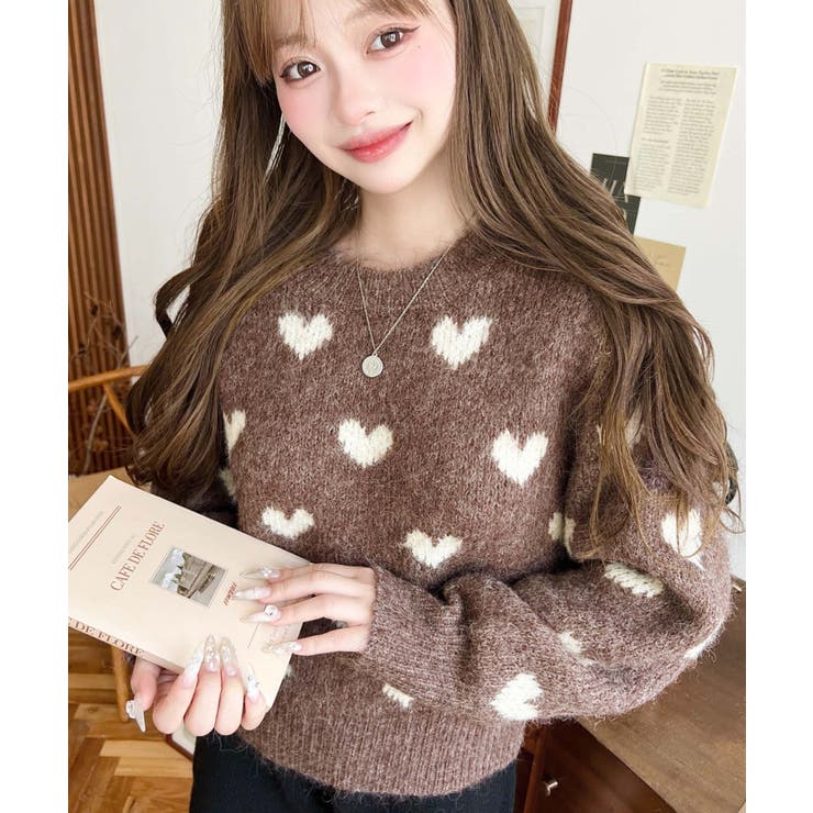 ハート柄フェザーニットプルオーバーWジャガード | moment+ | 詳細画像15 